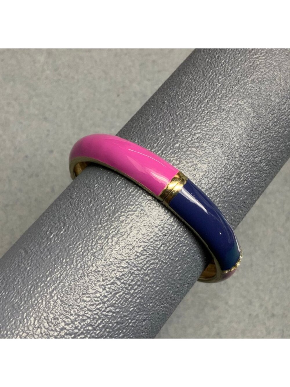 Hinged Bangle Bracelet 2.5 In Orchid Purple Indigo Purple Enamel Rhinestone Gold
